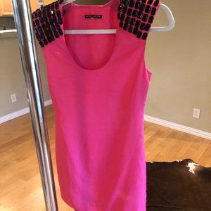 Hot Pink Mini Shift Dress w/ Black Shoulder Details - NWOT!
